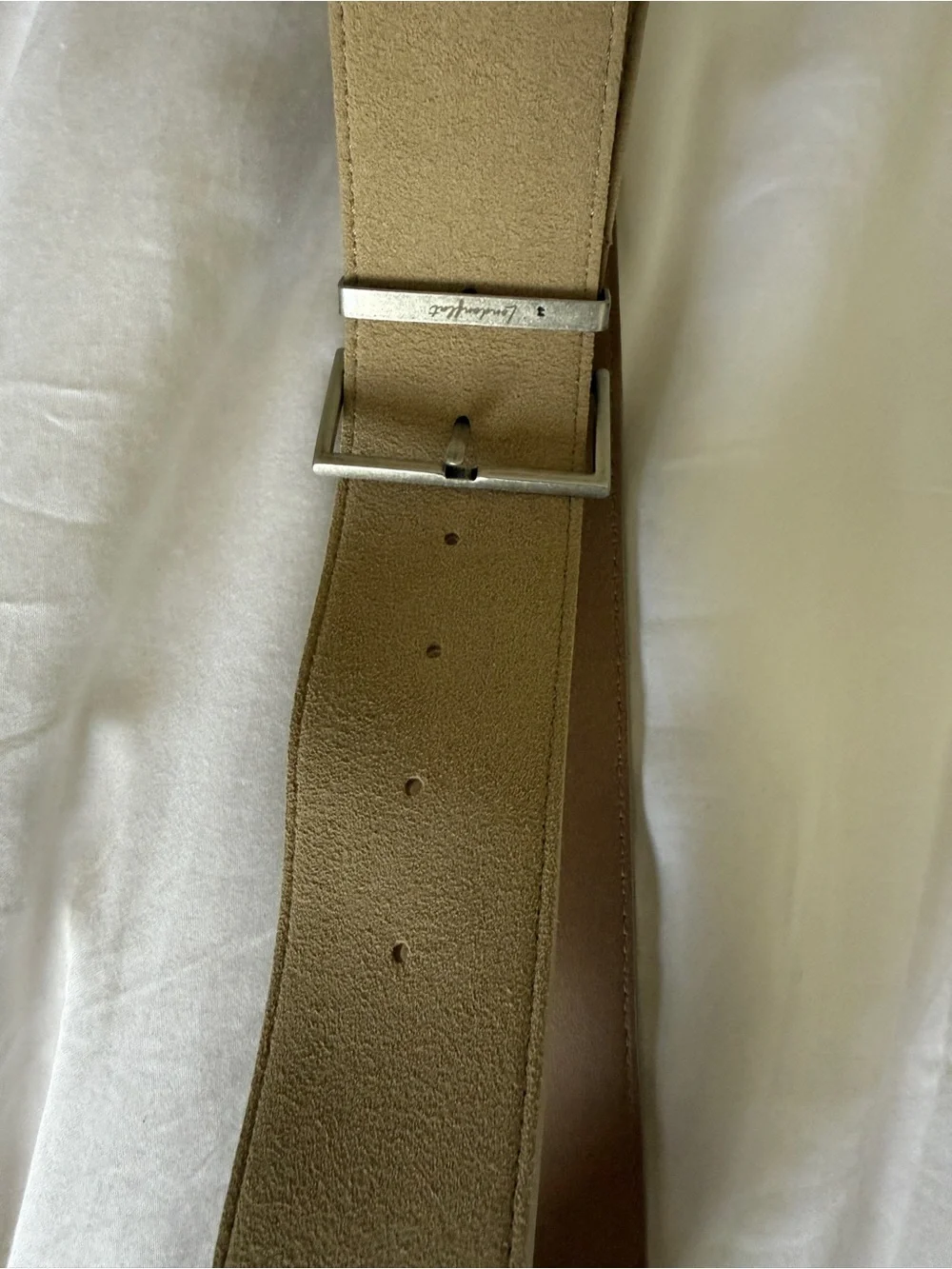 Women's Taupe Leather Belt with Silver Buckle